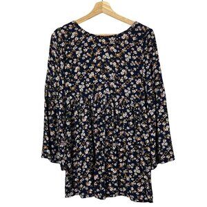 Boutique Chloe & Katie Navy Blue Floral Peasant Tunic Long Sleeve M